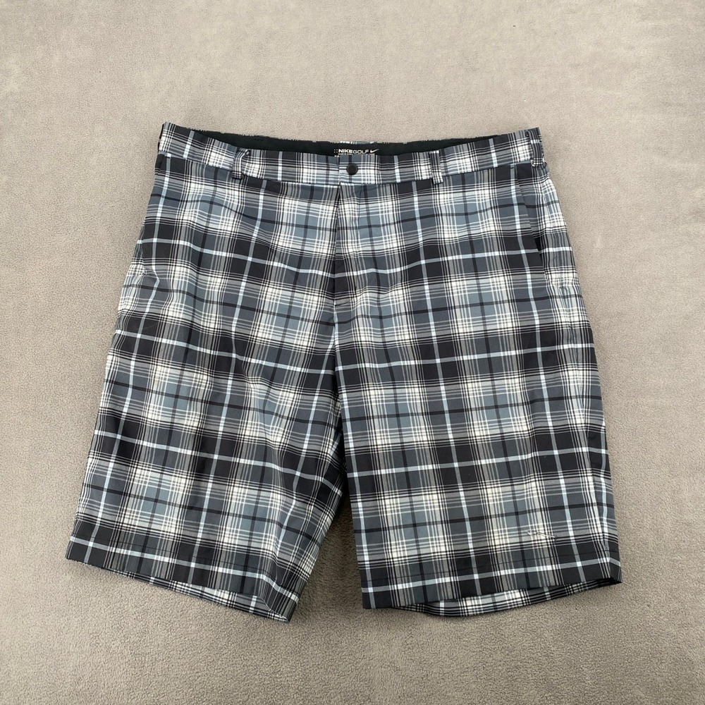 Nike Golf Dri-FIT Plaid Shorts Mens 40 Black Grey White Performance 6932